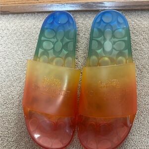 Coach Multicolor Ombre Slide Sandals - Blue/Green/Yellow/Orange/Red
